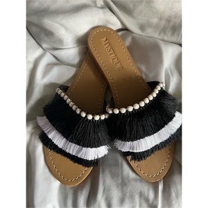 ✨ Mystique Black & White Fringe Slides • Boho Chic Statement Sandals • NWOT ✨